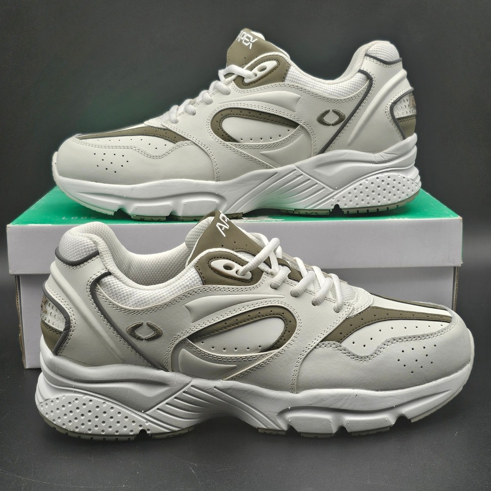 Apex XV821 Walker Mens White Olive Green Leather Walking Shoes Sneaker XV821MM12